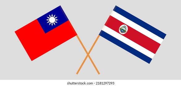 Crossed flags of Taiwan and Costa Rica. Official colors. Correct proportion. Vector illustration
