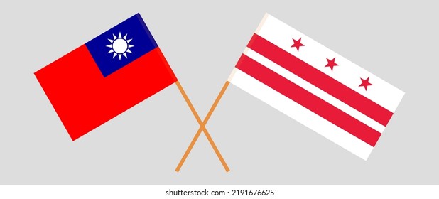 Crossed flags of Taiwan and the District of Columbia. Official colors. Correct proportion. Vector illustration
