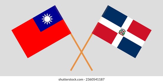 Crossed flags of Taiwan and Dominican Republic. Official colors. Correct proportion. Vector illustration
