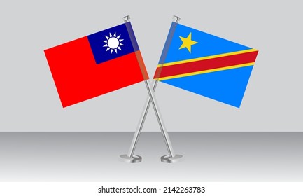 Crossed flags of Taiwan and DR Congo. Official colors. Correct proportion. Banner design