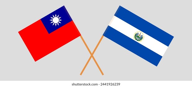 Crossed flags of Taiwan and El Salvador. Official colors. Correct proportion. Vector illustration
