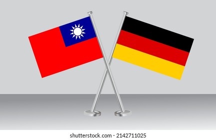 Crossed flags of Taiwan and Germany. Official colors. Correct proportion. Banner design