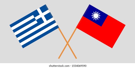 Crossed flags of Taiwan and Greece