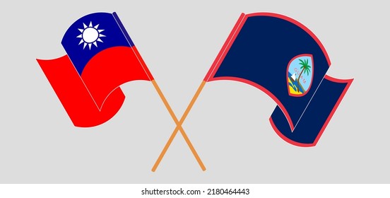 Crossed flags of Taiwan and Guam. Official colors. Correct proportion. Vector illustration
