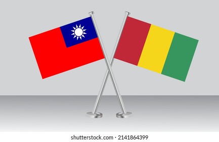 Crossed flags of Taiwan and Guinea. Official colors. Correct proportion. Banner design