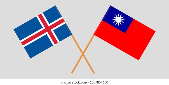 Crossed flags of Taiwan and Iceland. Official colors. Correct proportion. Vector illustration
