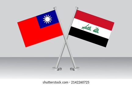 Crossed flags of Taiwan and Iraq. Official colors. Correct proportion. Banner design