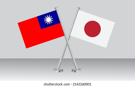 Crossed flags of Taiwan and Japan. Official colors. Correct proportion. Banner design