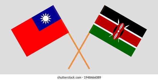 Crossed flags of Taiwan and Kenya. Official colors. Correct proportion