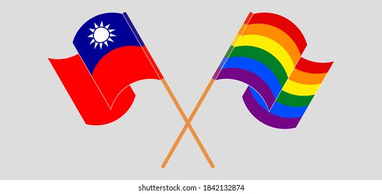 Crossed flags of Taiwan and LGBTQ