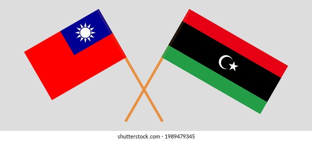 Crossed flags of Taiwan and Libya. Official colors. Correct proportion