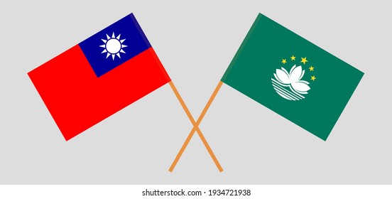 Crossed flags of Taiwan and Macau. Official colors. Correct proportion