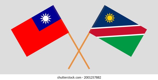 Banderas cruzadas de Taiwán y Namibia. Colores oficiales. Proporción correcta