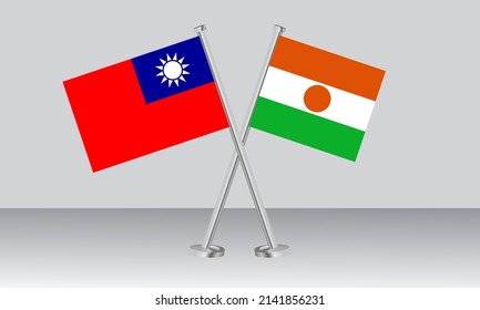 Crossed flags of Taiwan and Niger. Official colors. Correct proportion. Banner design
