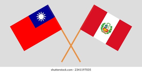 Crossed flags of Taiwan and Peru. Official colors. Correct proportion. Vector illustration
