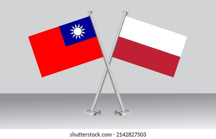 Crossed flags of Taiwan and Poland. Official colors. Correct proportion. Banner design