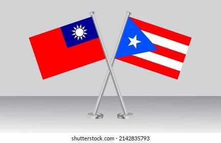 Crossed flags of Taiwan and Puerto Rico. Official colors. Correct proportion. Banner design