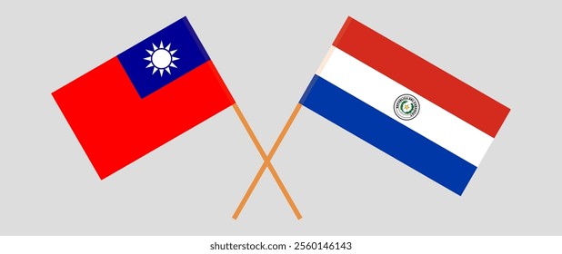 Crossed flags of Taiwan and Republic of Paraguay. Official colors. Correct proportion. Vector illustration.
