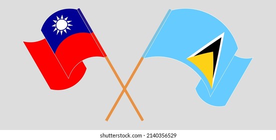 Crossed flags of Taiwan and Saint Lucia. Official colors. Correct proportion. Vector illustration

