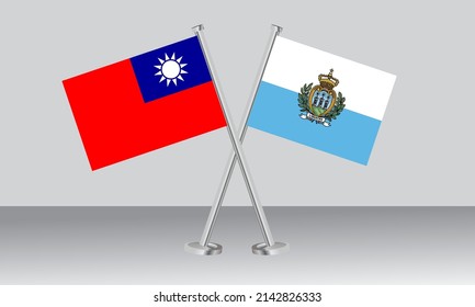 Crossed flags of Taiwan and San Marino. Official colors. Correct proportion. Banner design