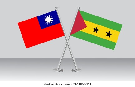 Crossed flags of Taiwan and Sao Tome Principe. Official colors. Correct proportion. Banner design