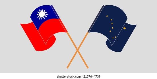 Crossed flags of Taiwan and the State of Alaska. Official colors. Correct proportion. Vector illustration
