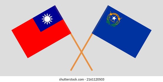 Banderas cruzadas de Taiwán y El Estado de Nevada. Colores oficiales. Proporción correcta. Ilustración del vector
