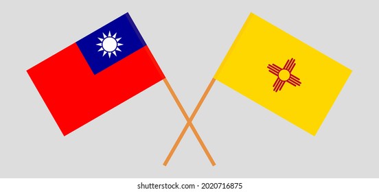 Crossed flags of Taiwan and the State of New Mexico. Official colors. Correct proportion