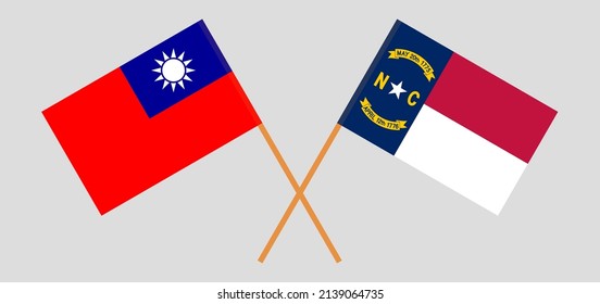 Crossed flags of Taiwan and The State of North Carolina. Official colors. Correct proportion. Vector illustration
