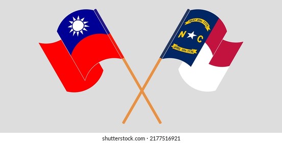 Crossed flags of Taiwan and The State of North Carolina. Official colors. Correct proportion. Vector illustration
