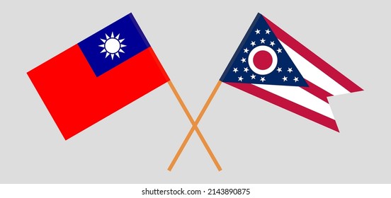 Crossed flags of Taiwan and the State of Ohio. Official colors. Correct proportion. Vector illustration
