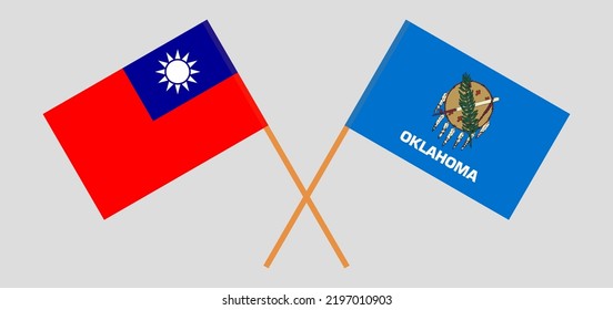 Crossed flags of Taiwan and The State of Oklahoma. Official colors. Correct proportion. Vector illustration
