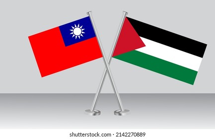 Crossed flags of Taiwan and State of Palestine. Official colors. Correct proportion. Banner design