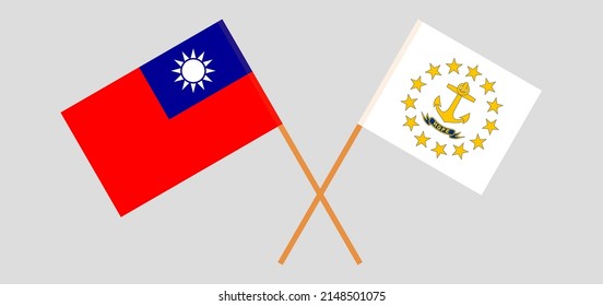 Banderas cruzadas de Taiwán y el estado de la isla Rhode. Colores oficiales. Proporción correcta. Ilustración del vector
