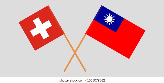 Crossed flags of Taiwan and Switzerland. Official colors. Correct proportion. Vector illustration
