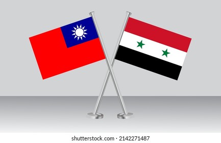 Crossed flags of Taiwan and Syria. Official colors. Correct proportion. Banner design