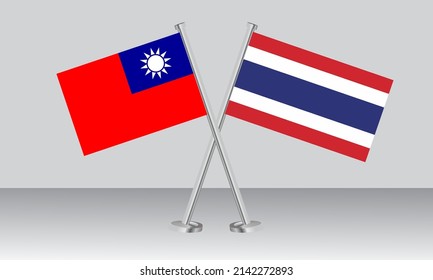 Crossed flags of Taiwan and Thailand. Official colors. Correct proportion. Banner design