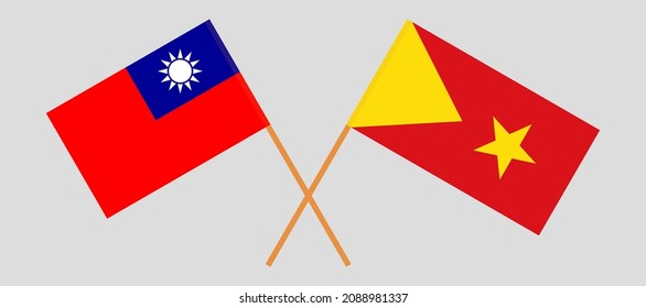 Crossed flags of Taiwan and Tigray. Official colors. Correct proportion