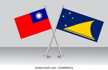 Crossed flags of Taiwan and Tokelau. Official colors. Correct proportion. Banner design