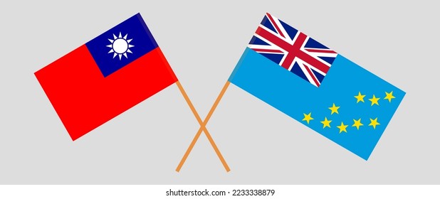 Crossed flags of Taiwan and Tuvalu. Official colors. Correct proportion. Vector illustration
