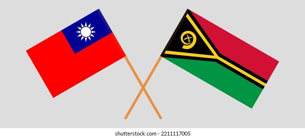Crossed flags of Taiwan and Vanuatu. Official colors. Correct proportion. Vector illustration
