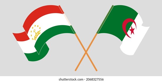 Crossed flags of Tajikistan and Algeria. Official colors. Correct proportion