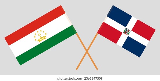 Crossed flags of Tajikistan and Dominican Republic. Official colors. Correct proportion. Vector illustration
