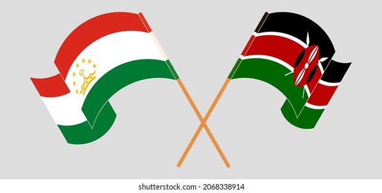 Crossed flags of Tajikistan and Kenya. Official colors. Correct proportion