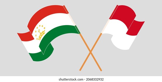 Crossed flags of Tajikistan and Monaco. Official colors. Correct proportion