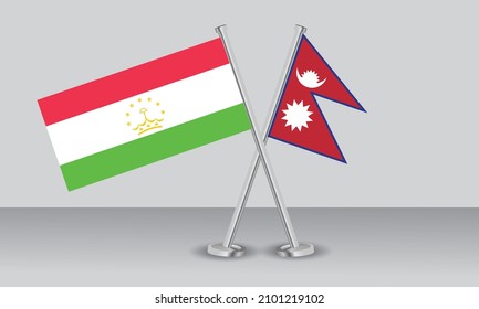 Crossed flags of Tajikistan and Nepal. Official colors. Correct proportion. Banner design