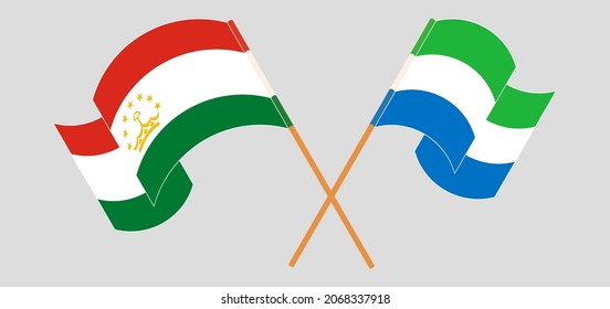 Crossed flags of Tajikistan and Sierra Leone. Official colors. Correct proportion