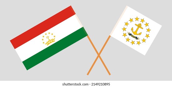 Crossed flags of Tajikistan and the State of Rhode Island. Official colors. Correct proportion. Vector illustration
