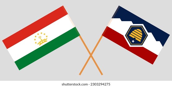 Crossed flags of Tajikistan and The State of Utah. Official colors. Correct proportion. Vector illustration
