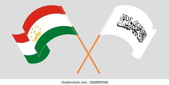 Crossed flags of Tajikistan and Taliban. Official colors. Correct proportion